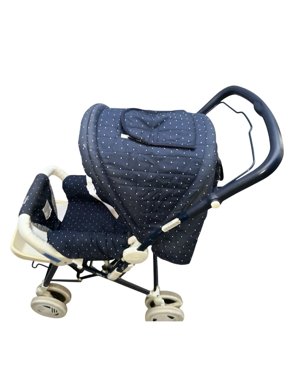 Vintage Graco 1980’s “790ND Series” Navy Polka Dot Stroller with Cream Accents - Picture 3 of 17